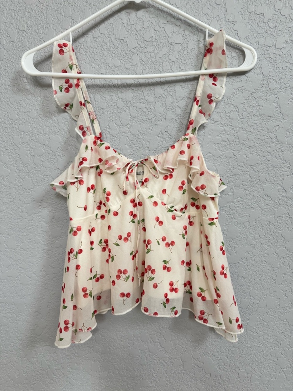 Cherry-Print Ruffle Strap Tank Top XXS